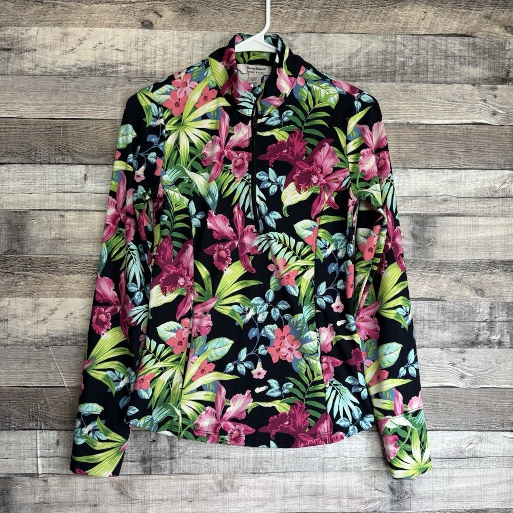 Tommy Bahama Racquet & Paddle 1/4 Zip Pullover Top Floral Quick Dry XS